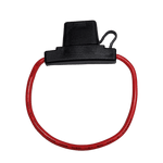Red 8AWG inline maxi fuse holder with protective dust cap and cable loop