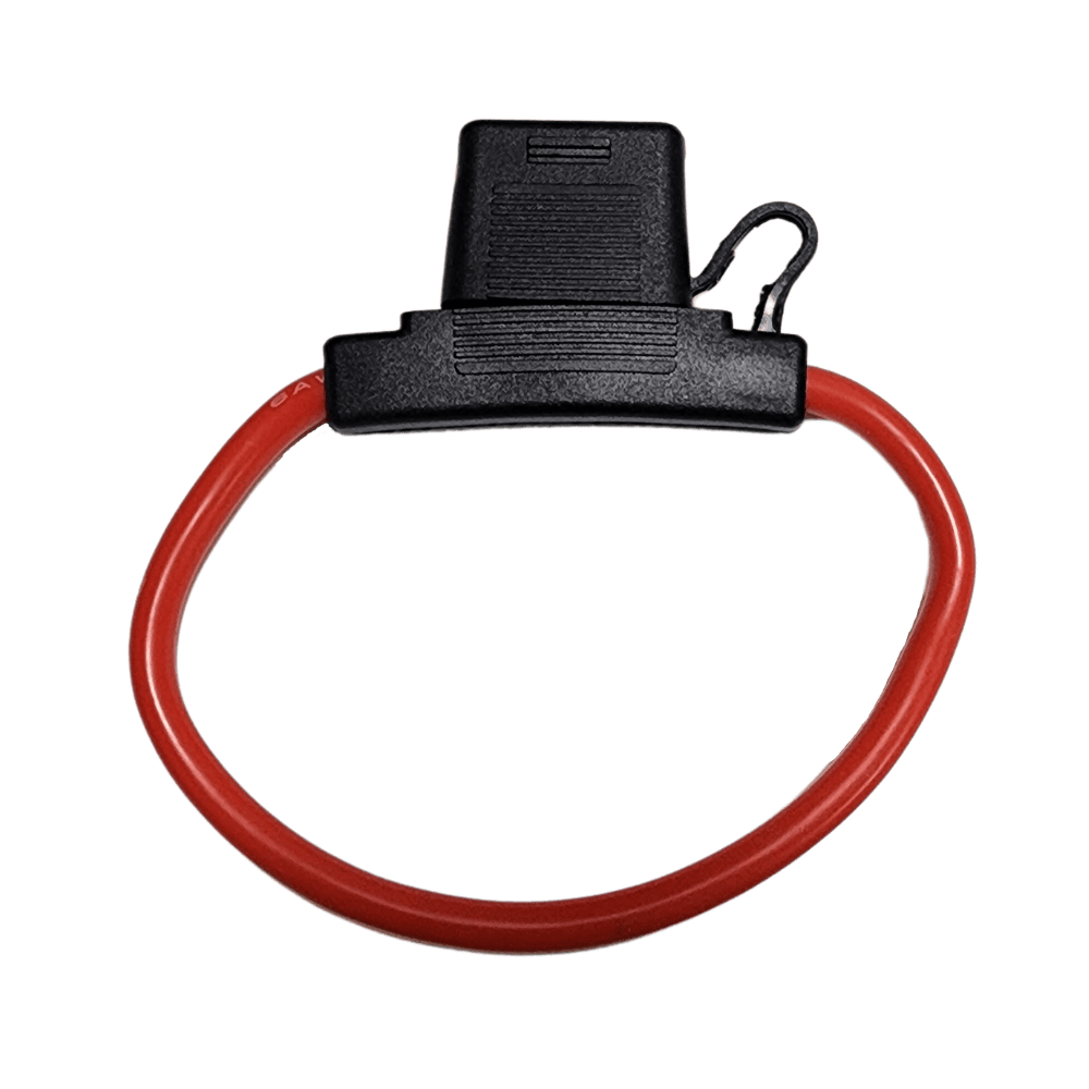 Exotronic inline maxi blade fuse holder with 6AWG red wire loop and black protective cover