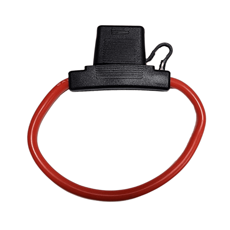 Exotronic inline maxi blade fuse holder with 6AWG red wire loop and black protective cover