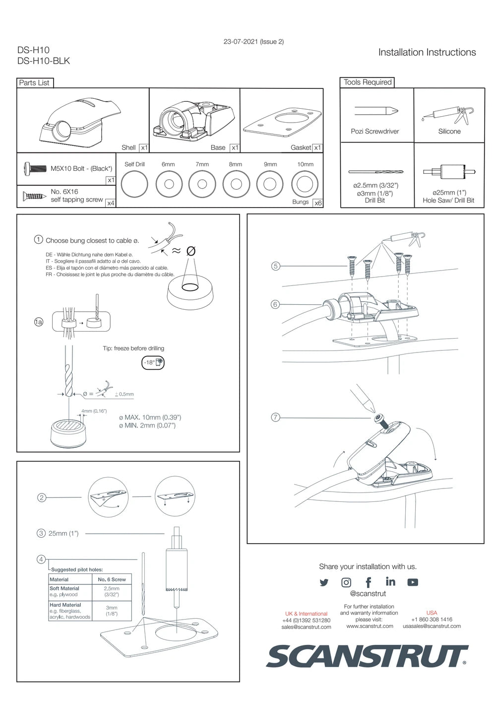 Step by step installation instructions for the DS-H10 cable seal