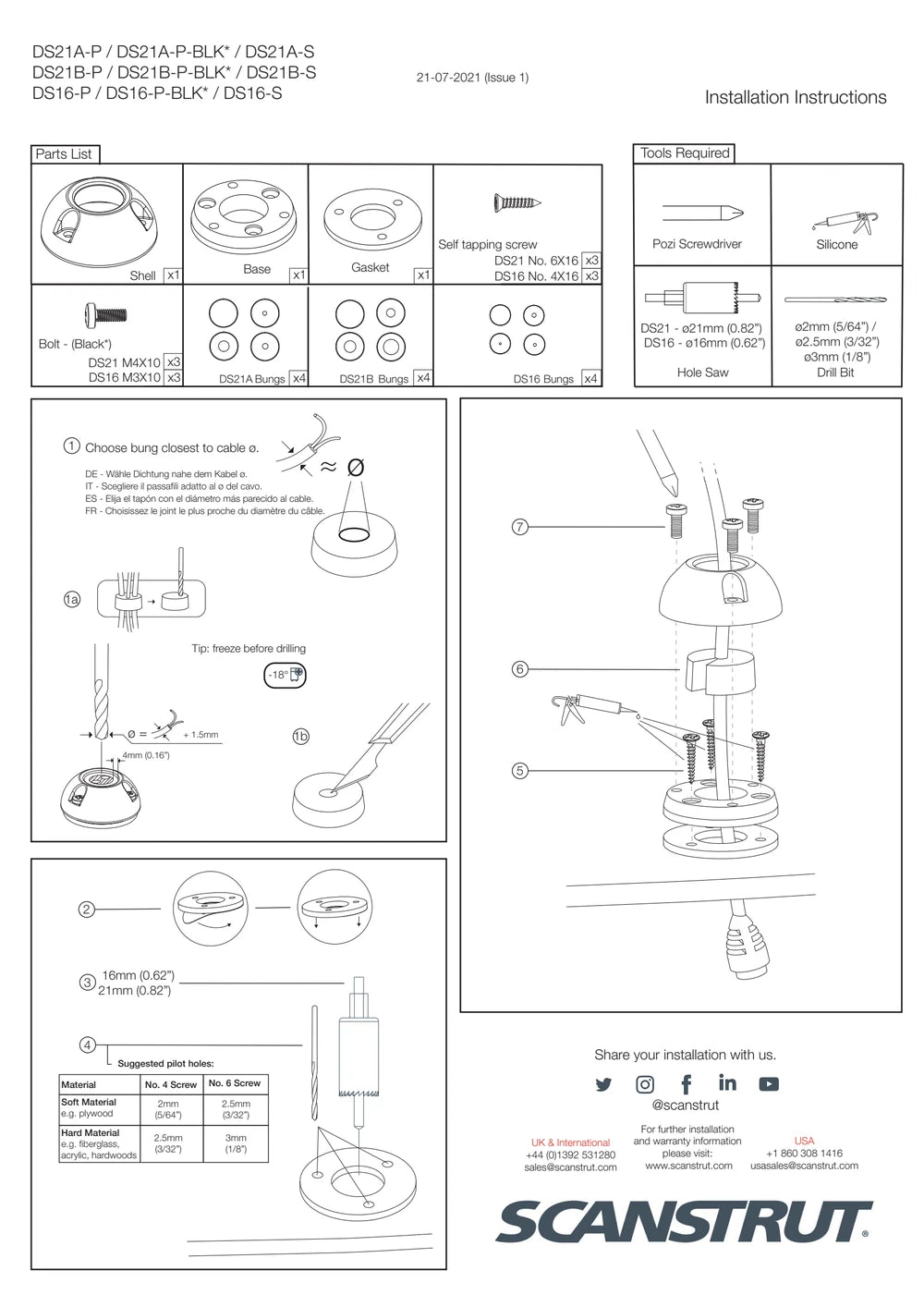 Step-by-step installation manual for Scanstrut vertical cable seals