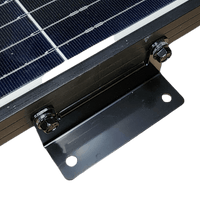 Close-up of black aluminium bracket securely bolted to the side of a solar panel frame