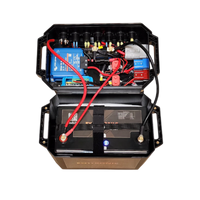Internal view of pre-wired battery box showing Victron components and secure wiring