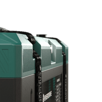 Side angle of textured green IP67 waterproof battery housing and strap