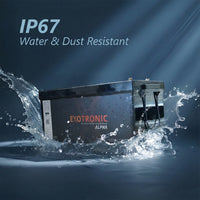 Exotronic Alpha battery submerged in water demonstrating IP67 water and dust resistance