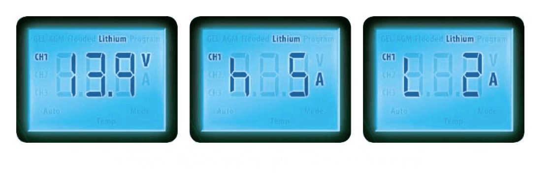 Additional LCD screen examples showing charging metrics