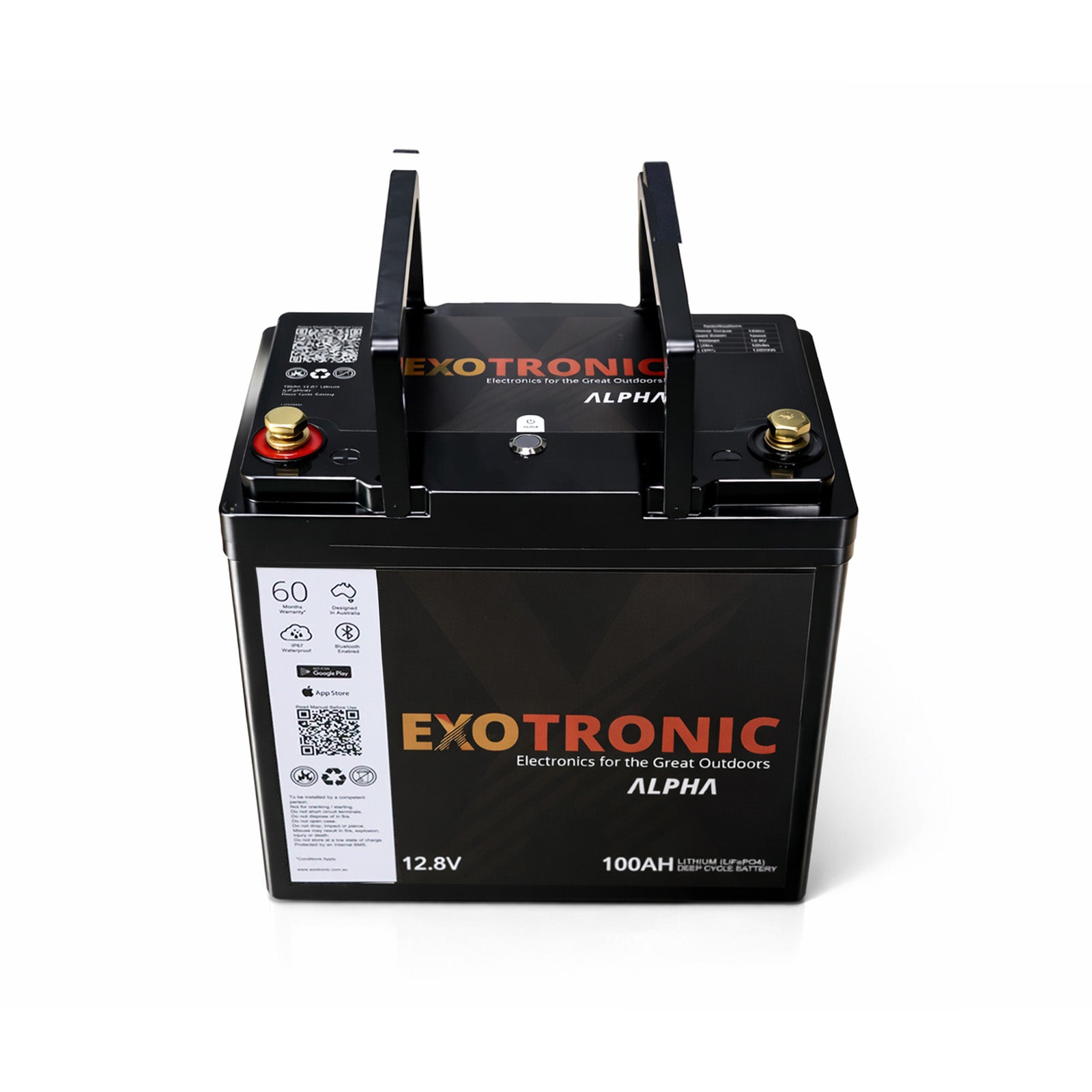 100Ah lithium battery with both integrated carry handles raised