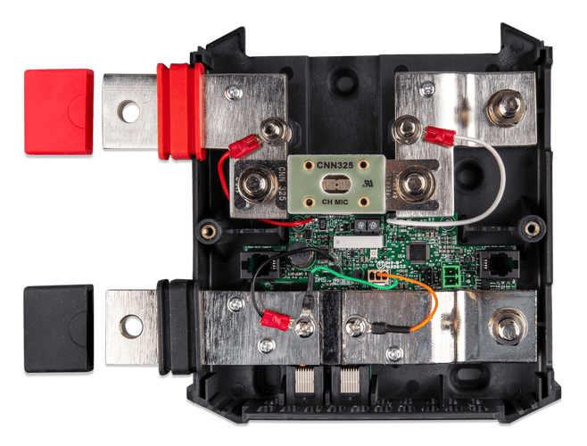 Internal view of Lynx Shunt with CNN325 fuse installed on the M10 busbar