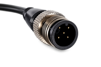 Close-up of 5-pin M12 NMEA2000 connector with gold-plated pins and metal locking nut