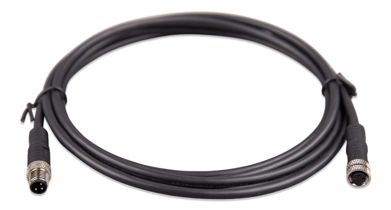 Close-up detail of M8 3-pole male and female circular connector ends