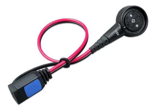 Angled view of MagCode 12V magnetic connector for Victron IP65 battery chargers