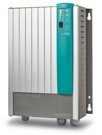 Mastervolt Mass 24/100 mains battery charger with silver ribbed casing and green LED control panel