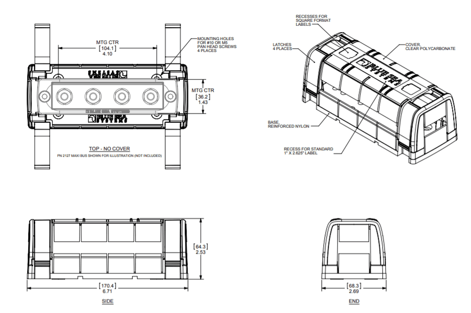 Technical drawing showing dimensions and materials for MaxiBus insulating cover BS-2719B