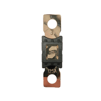 Top-down view of 125A Mega fuse with black housing and clear window