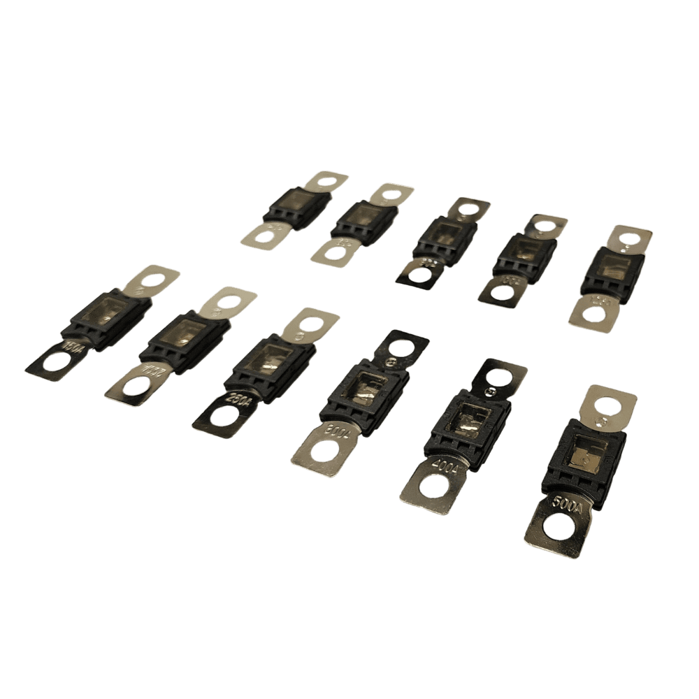 Perspective view of Exotronic Mega fuse range from 40A to 500A