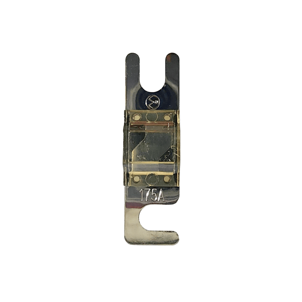 Top view of 175A Midi fuse featuring clear housing and tin-plated terminals