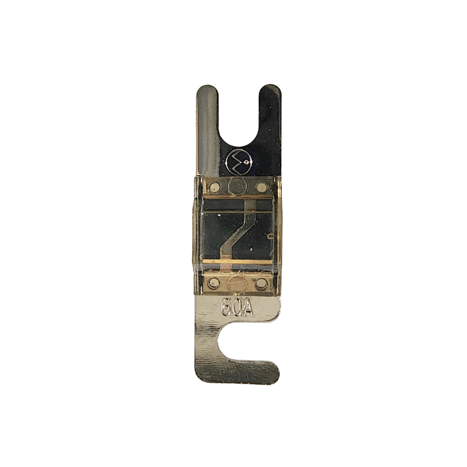 Top view of 60A Midi fuse featuring clear housing and tin-plated terminals