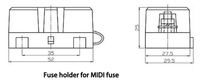 Dimensional drawing of a MIDI fuse holder showing metric measurements in millimetres