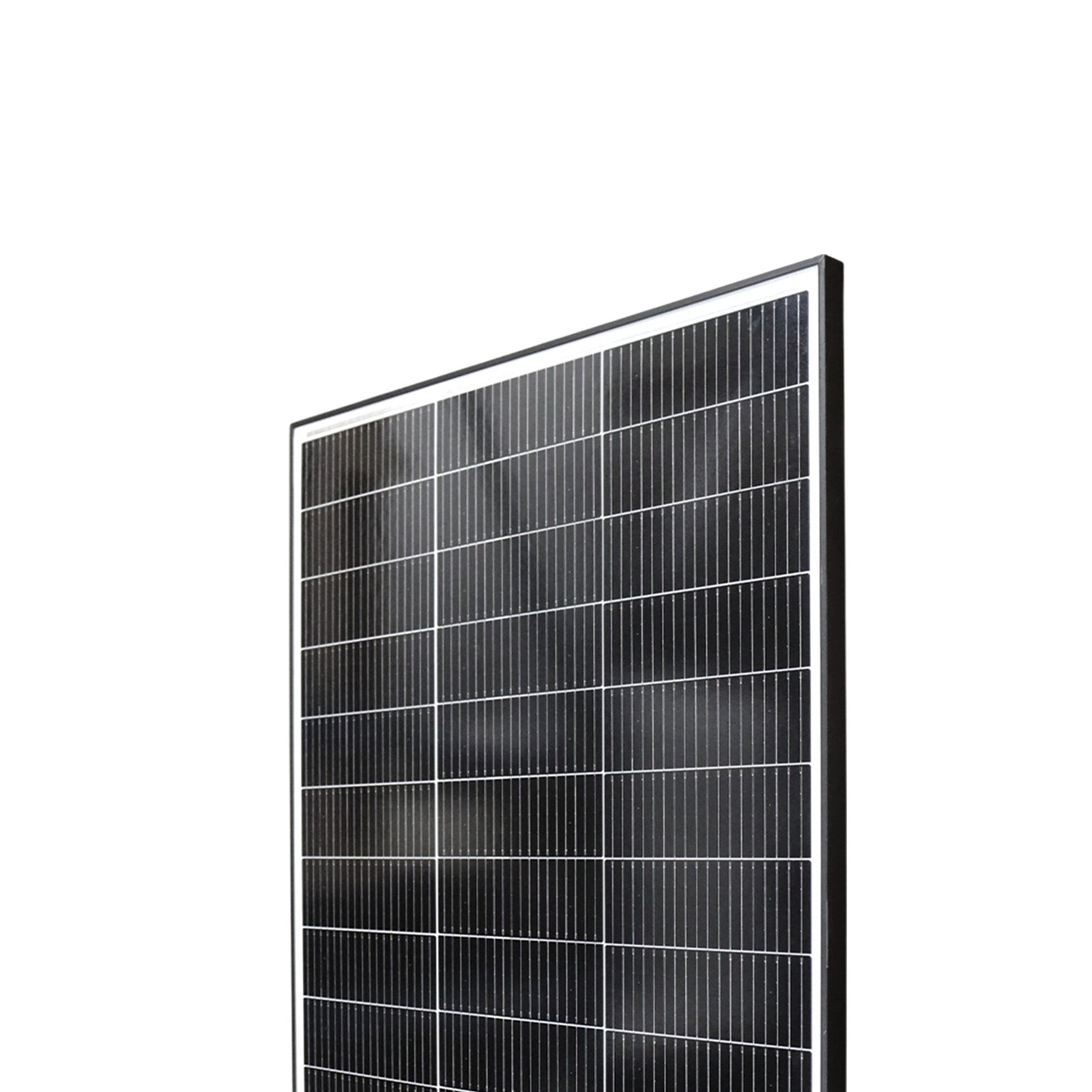 Close-up of solar panel surface showing monocrystalline cells and grid lines