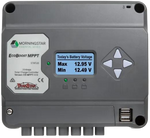Grey Morningstar EcoBoost MPPT 30A solar controller featuring digital display, navigation buttons and dual USB ports