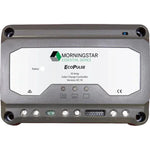 Front view of 10A PWM solar charge controller showing status LEDs, wiring terminals and configuration switches