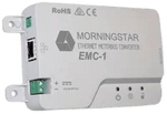 Morningstar EMC-1 Ethernet MeterBus Converter with Ethernet port, power terminals, and LED status indicators