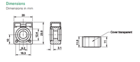 Technical dimensional drawing of the fuse block showing width, height and mounting hole spacing in millimeters
