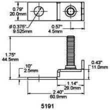 Engineering drawing of terminal fuse block with dimensions in inches and millimeters including stud height