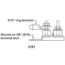 Wiring diagram illustrating mounting on M10 terminal stud and M8 load connections