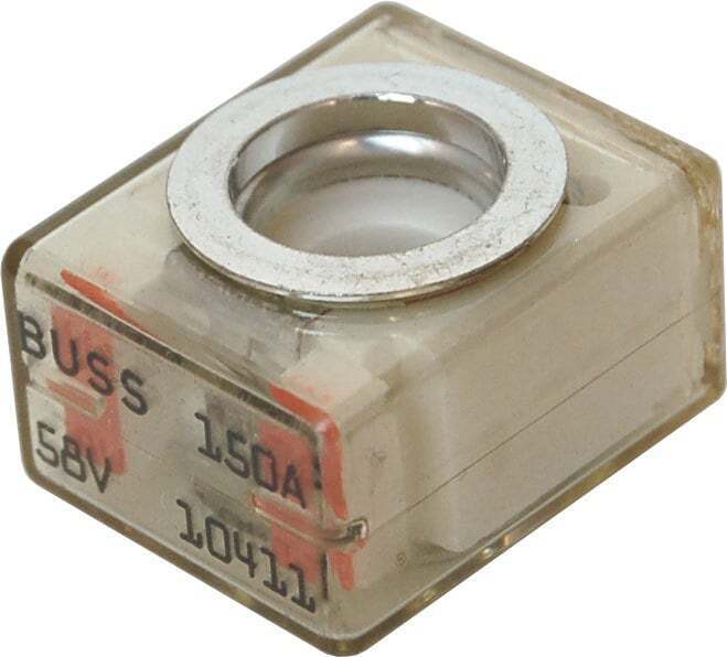 Blue Sea MRBF terminal fuse with clear casing showing 150A and 58V ratings