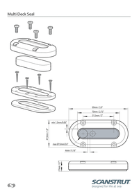 Dimensional drawing of the multi cable seal with metric and imperial measurements