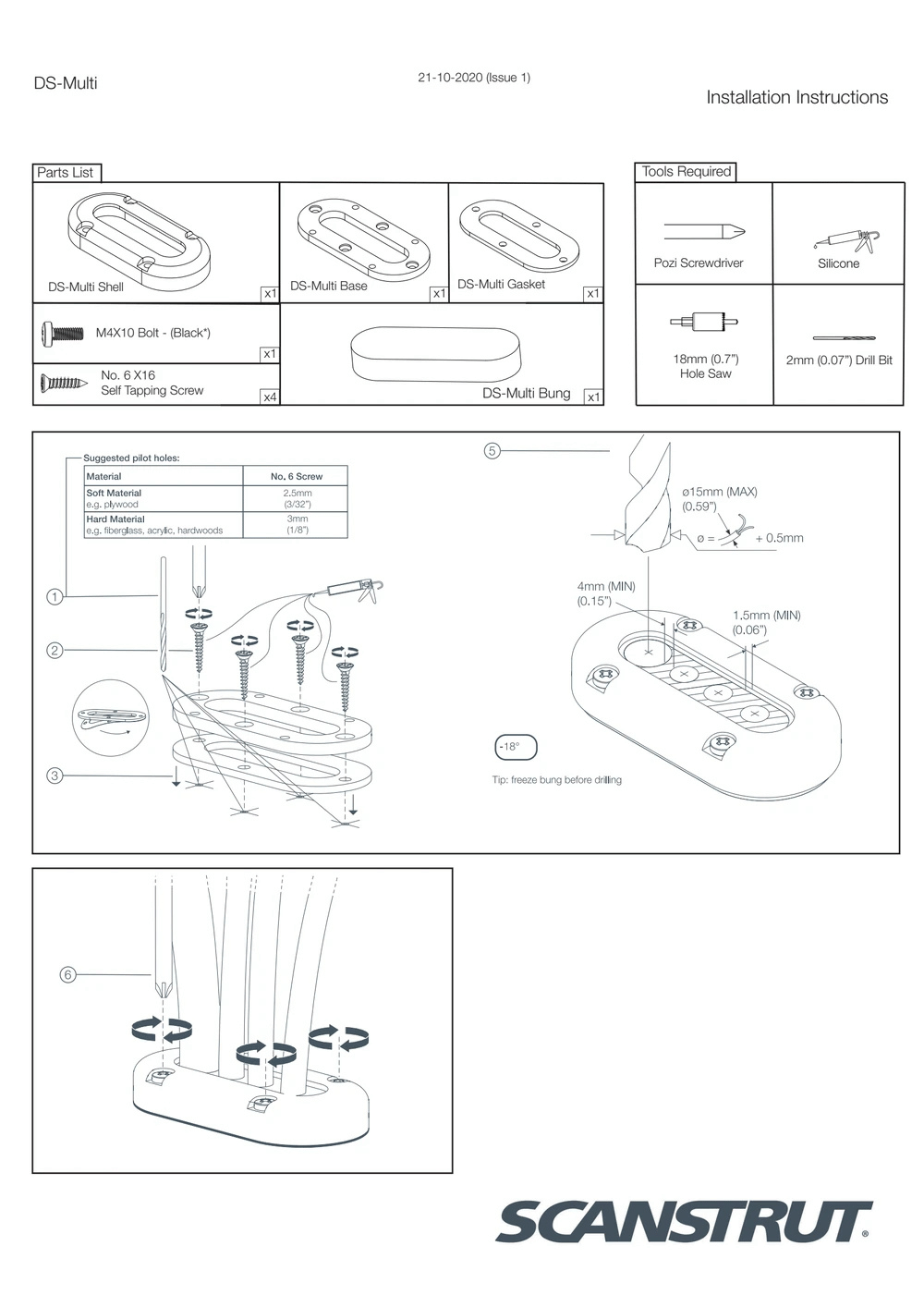 Installation instructions for the Scanstrut multi cable seal