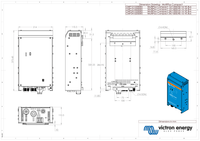 Dimensional engineering drawing of MultiPlus Compact showing height, width and depth measurements