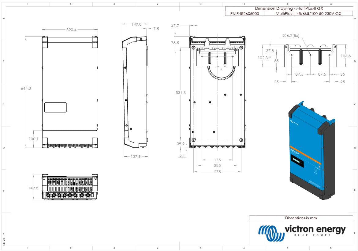 Dimensional drawing showing height, width and depth measurements for the steel enclosure