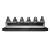 Side view of busbar with cover removed exposing heavy-duty M10 connection points