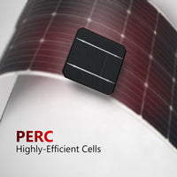 Close-up of a single high-efficiency PERC solar cell on a flexible panel