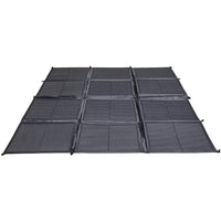 Perspective view of unfolded 300W solar blanket lying flat on a white surface