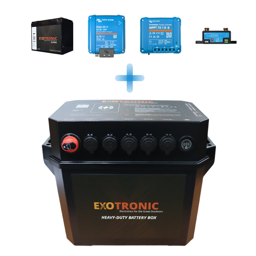 Portable battery box kit with 100Ah lithium battery and Victron power components