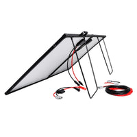 Rear of the unfolded solar panel showing cabling, junction boxes, and supports