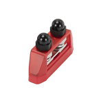 Angled view of red 250A busbar with clear cover and black protective caps