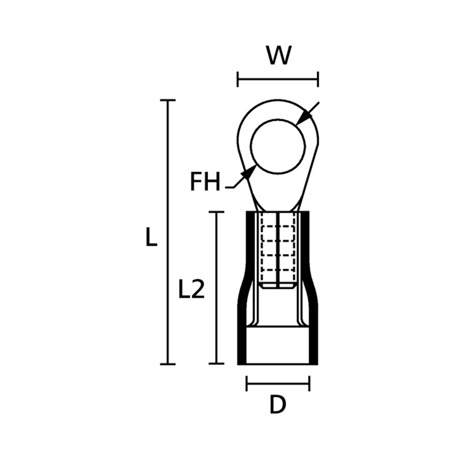 Technical drawing showing top-down dimensions for the M4 ring terminal