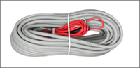 Coiled 10 metre grey communication cable and red fused power wire for battery monitor