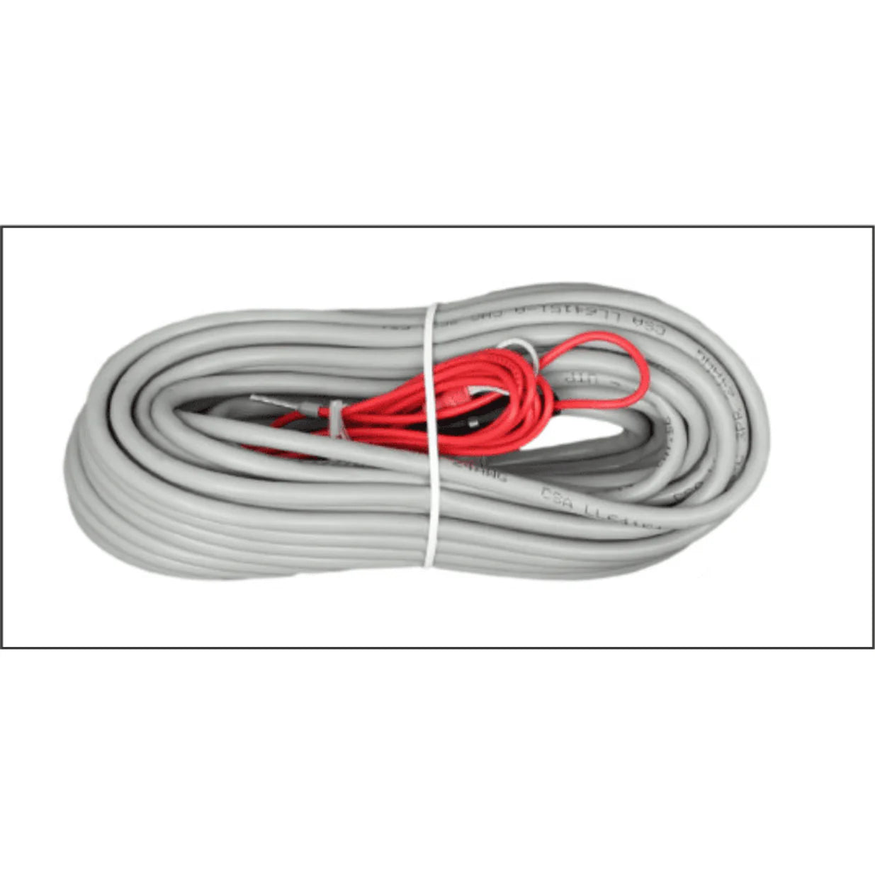 Coiled 10 metre grey communication cable and red fused power wire for battery monitor