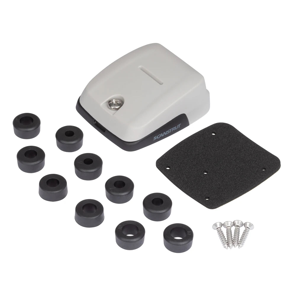Selection of bungs, mounting gasket and screws for grey double cable seal