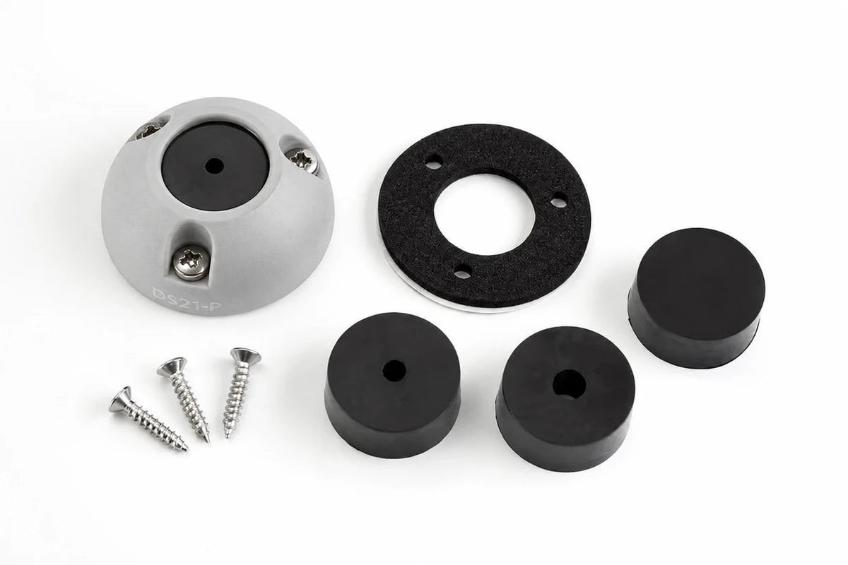Grey cable seal kit components including shell, base, gasket, screws, and rubber bungs