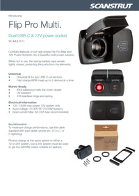 Product feature summary sheet for Flip Pro Multi dual USB-C and 12V socket