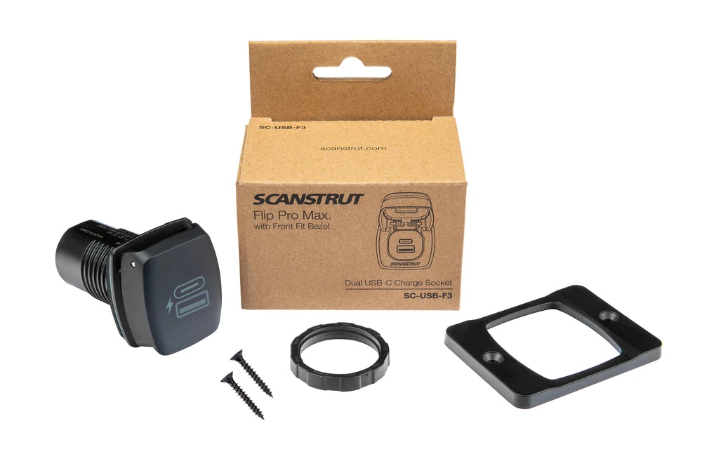 Scanstrut Flip Pro Plus kit with charger, bezel, mounting ring and screws