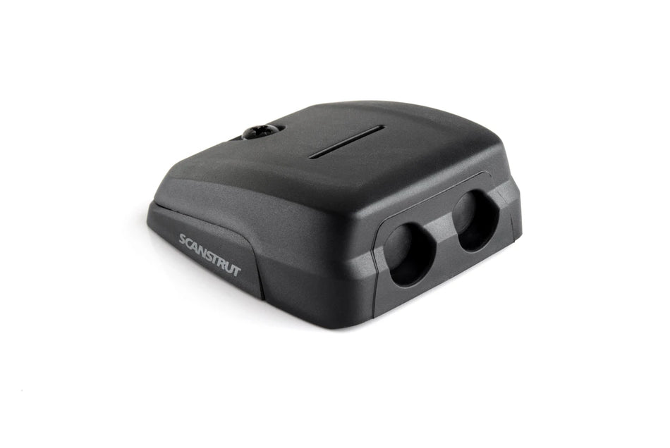Black horizontal double cable seal for 6-10mm cables showing front entry ports