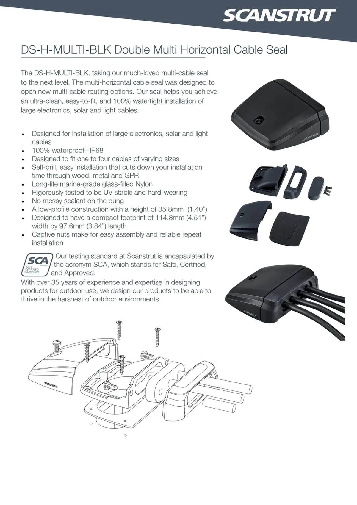 Specification sheet for Scanstrut DS-H-MULTI-BLK multi horizontal cable seal