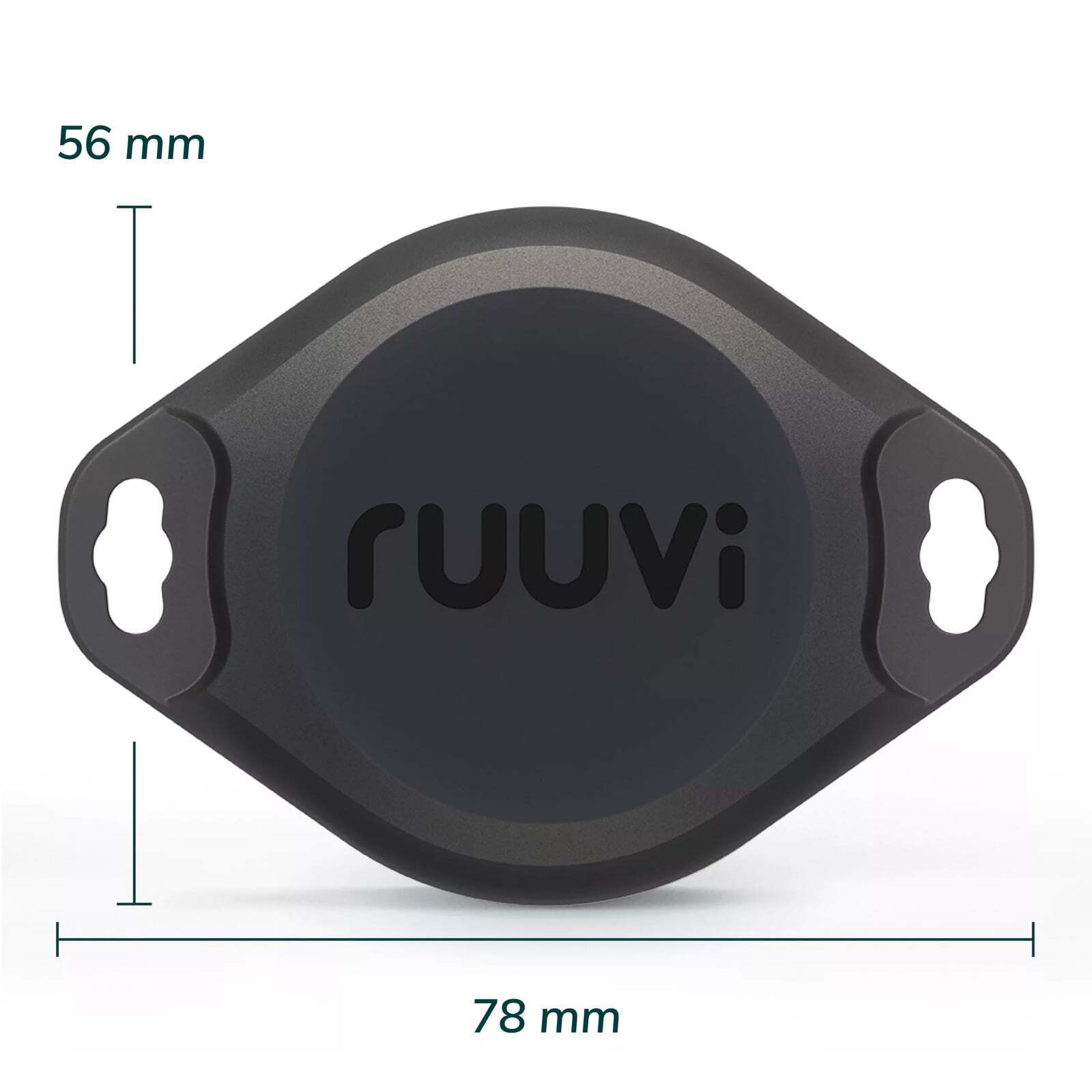 Top view of RuuviTag Pro sensor showing dimensions of 78 millimetres wide by 56 millimetres high